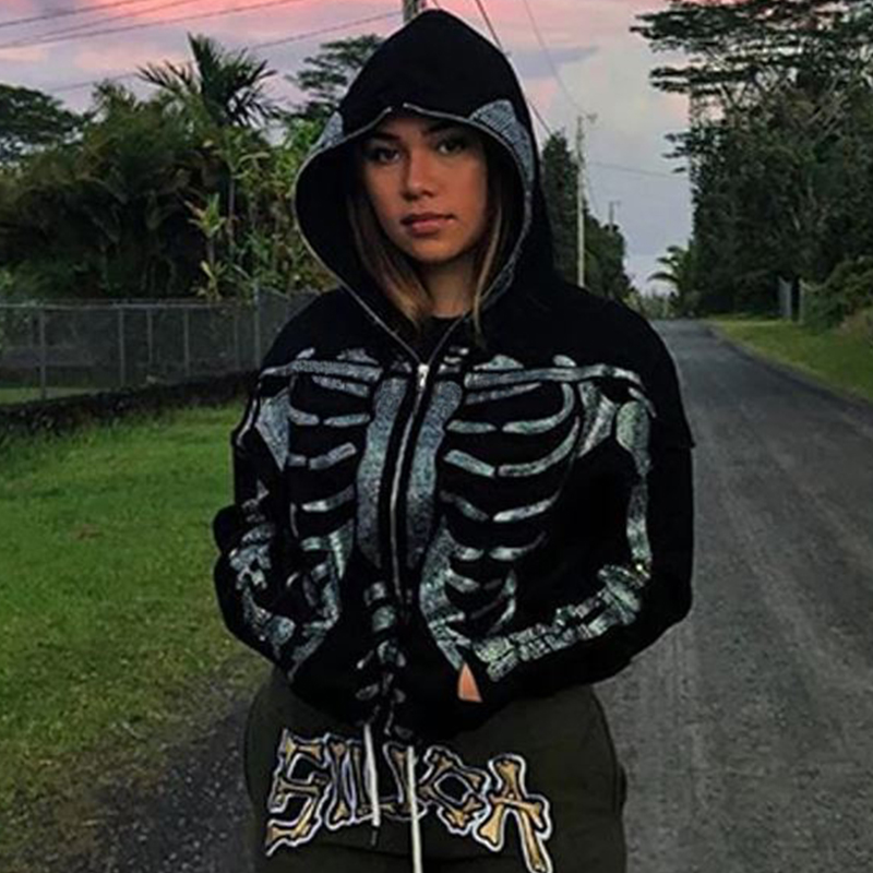Winter Clothing Website - Full Zip Hoodie Glisten Rhinestone Skeleton